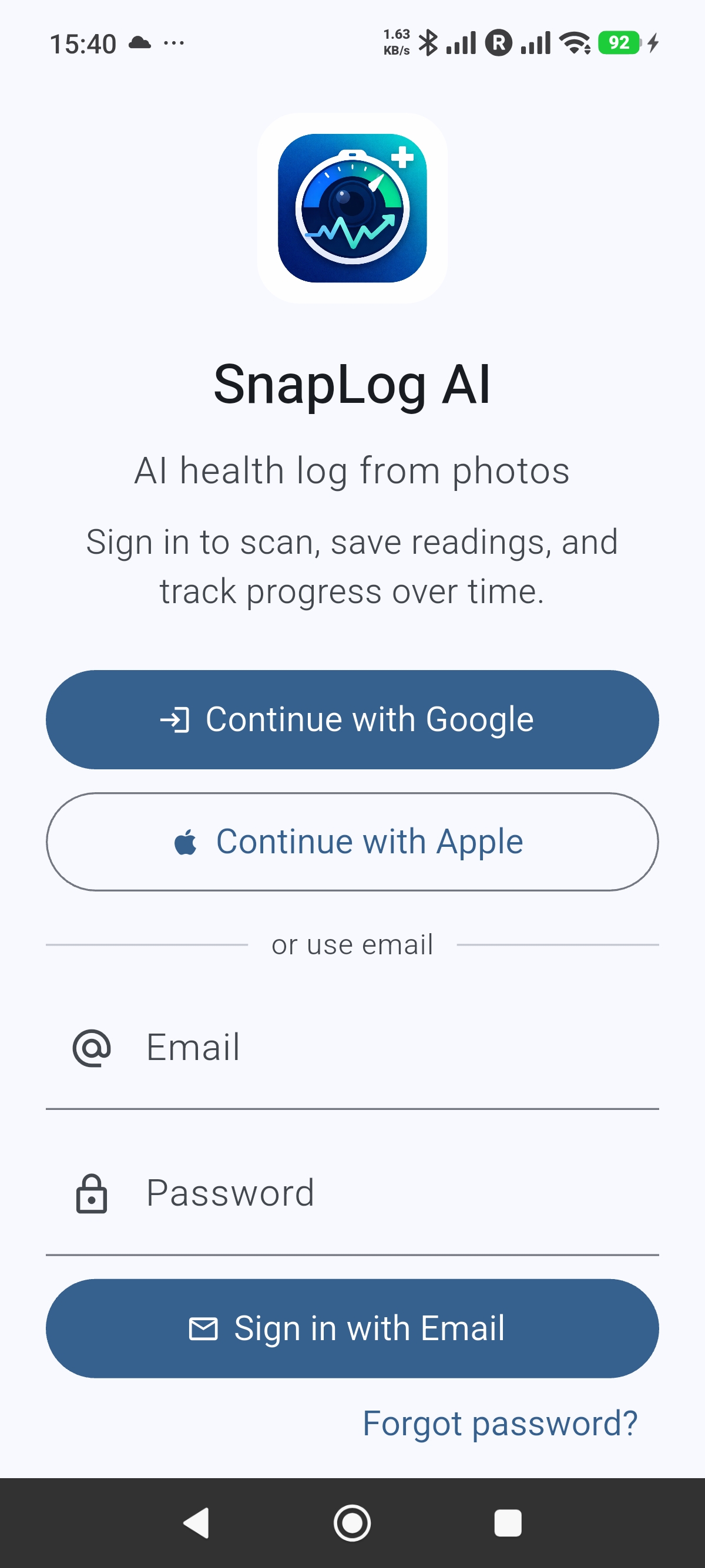 Sign in with Google, Apple, or email
