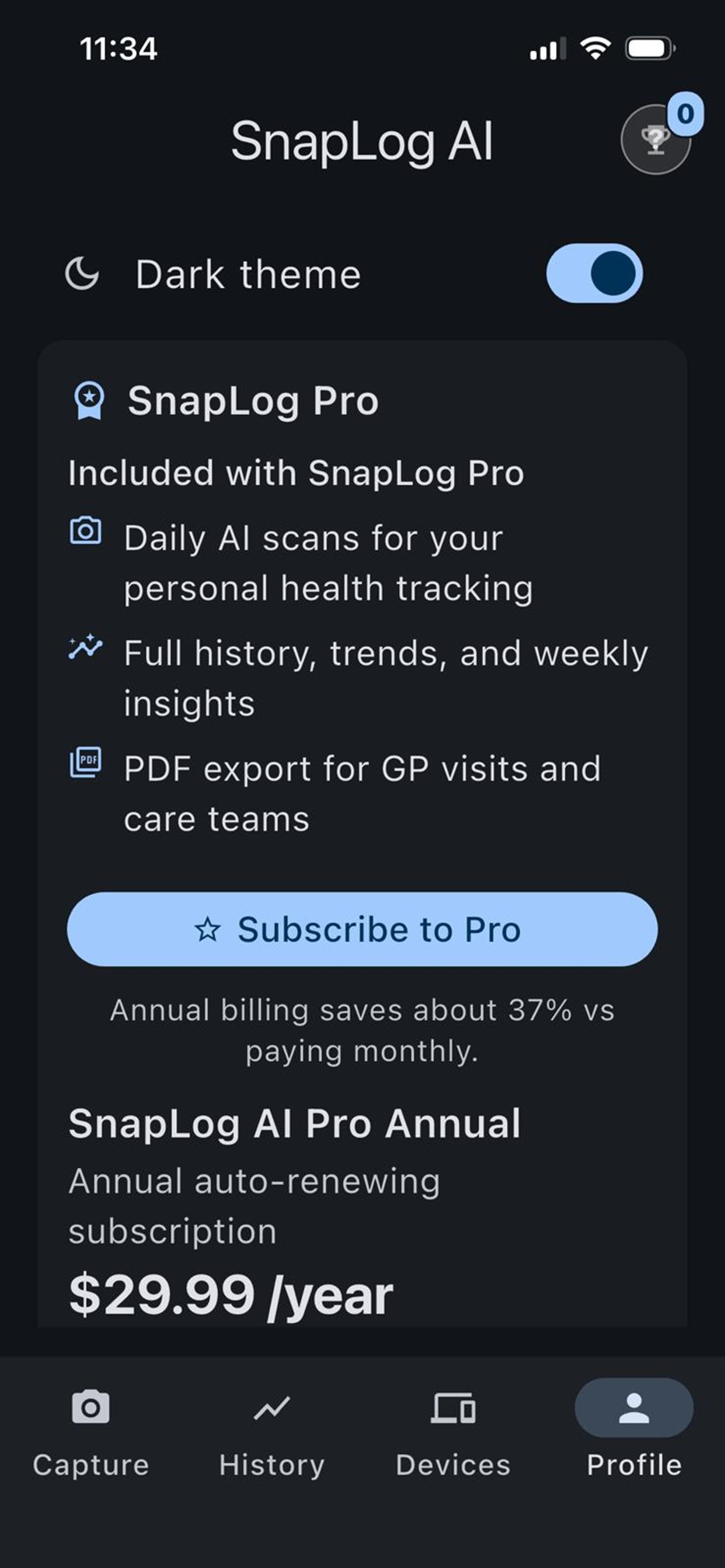 Profile and sync settings